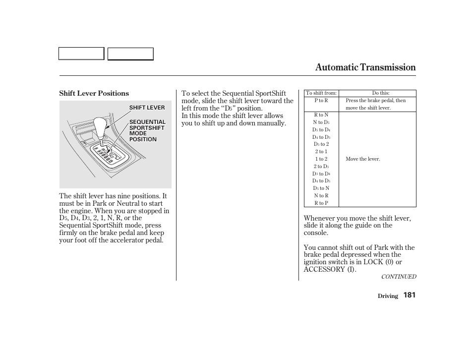 Automatic transmission | Acura 2002 TL - Owner's Manual User Manual | Page 184 / 339