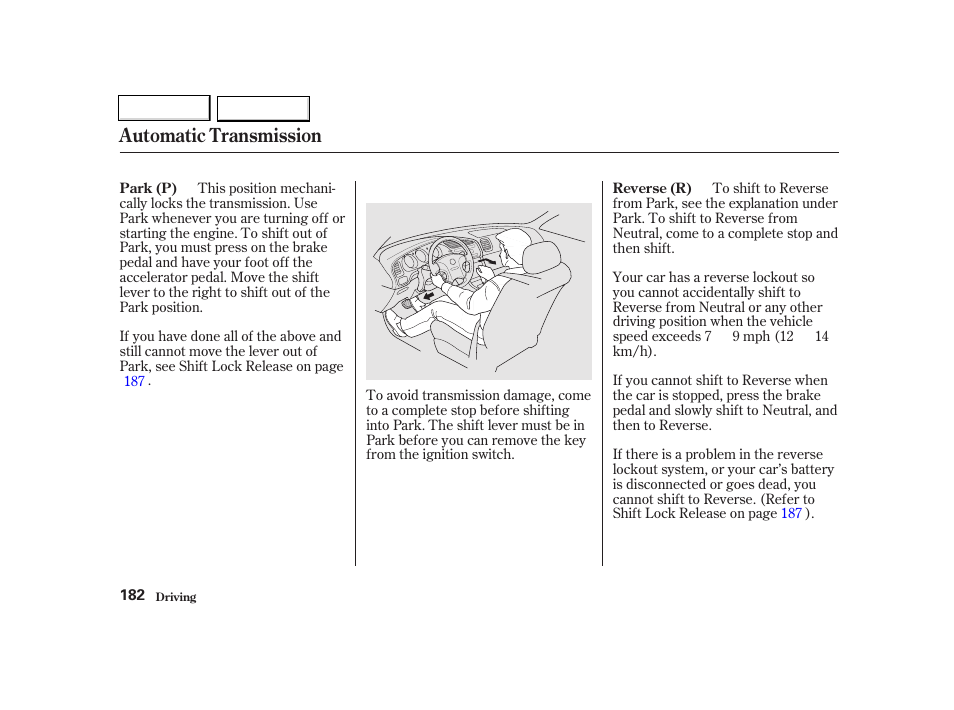 Automatic transmission | Acura 2002 TL - Owner's Manual User Manual | Page 185 / 339