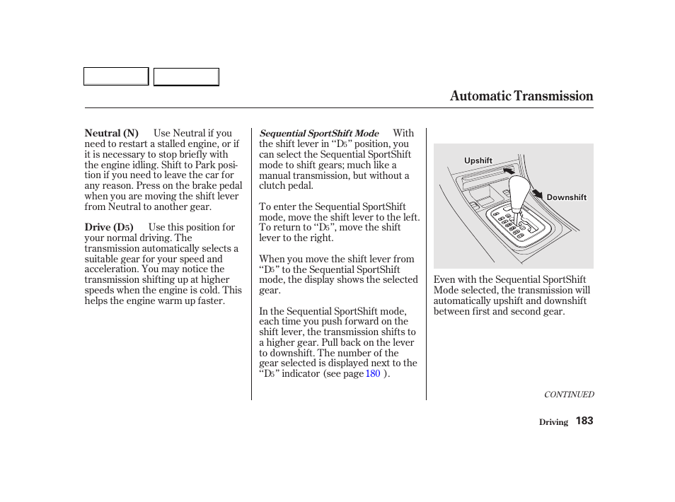 Automatic transmission | Acura 2002 TL - Owner's Manual User Manual | Page 186 / 339