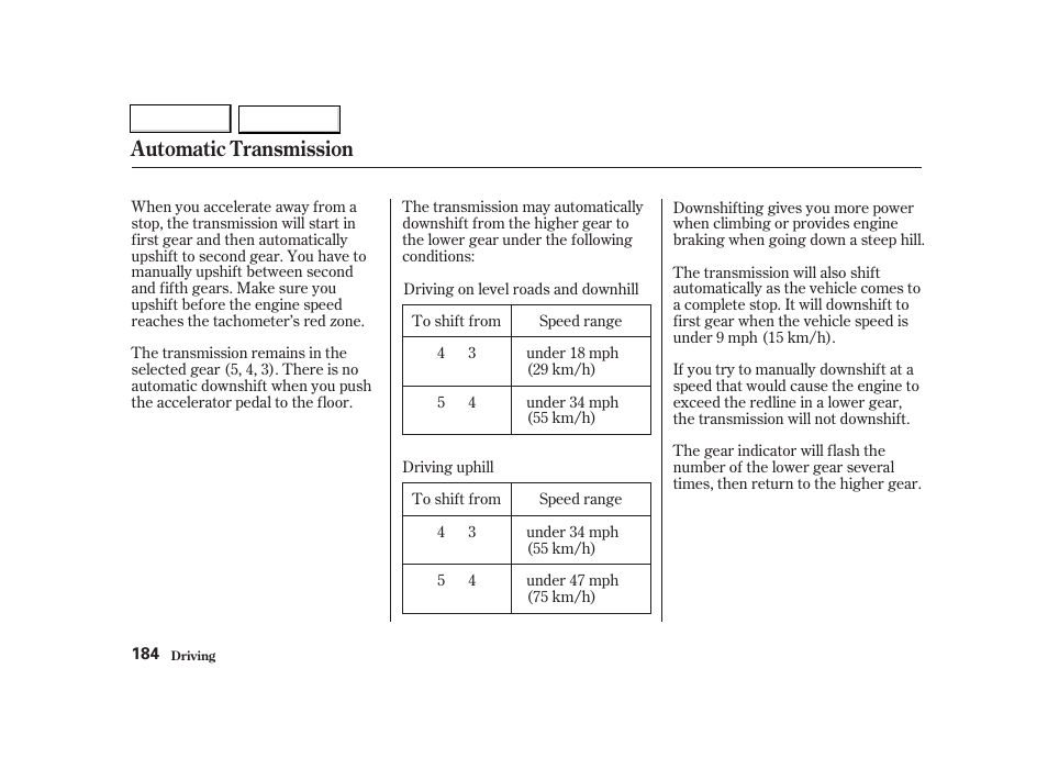 Automatic transmission | Acura 2002 TL - Owner's Manual User Manual | Page 187 / 339