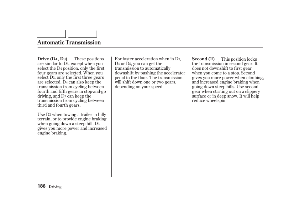 Automatic transmission | Acura 2002 TL - Owner's Manual User Manual | Page 189 / 339