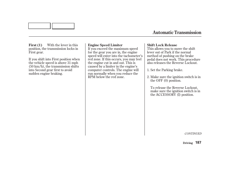 Automatic transmission | Acura 2002 TL - Owner's Manual User Manual | Page 190 / 339