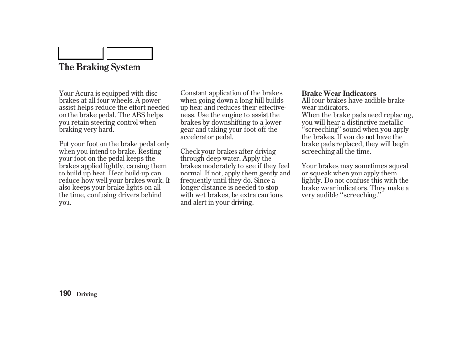 The braking system | Acura 2002 TL - Owner's Manual User Manual | Page 193 / 339