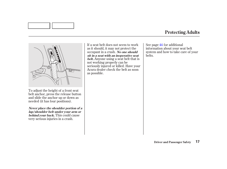 Protecting adults | Acura 2002 TL - Owner's Manual User Manual | Page 20 / 339