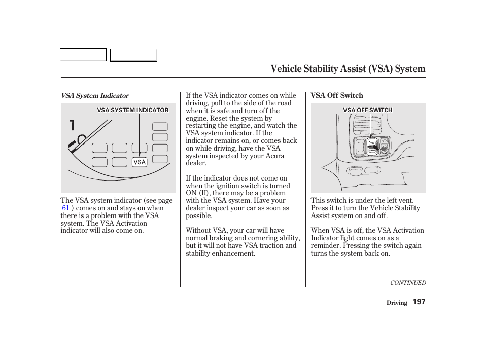 Vehicle stability assist (vsa) system | Acura 2002 TL - Owner's Manual User Manual | Page 200 / 339