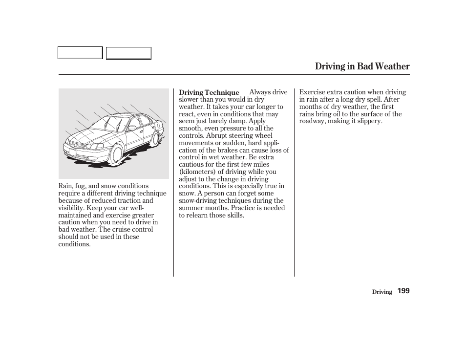 Driving in bad weather | Acura 2002 TL - Owner's Manual User Manual | Page 202 / 339