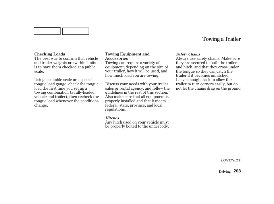 Towing a trailer | Acura 2002 TL - Owner's Manual User Manual | Page 206 / 339