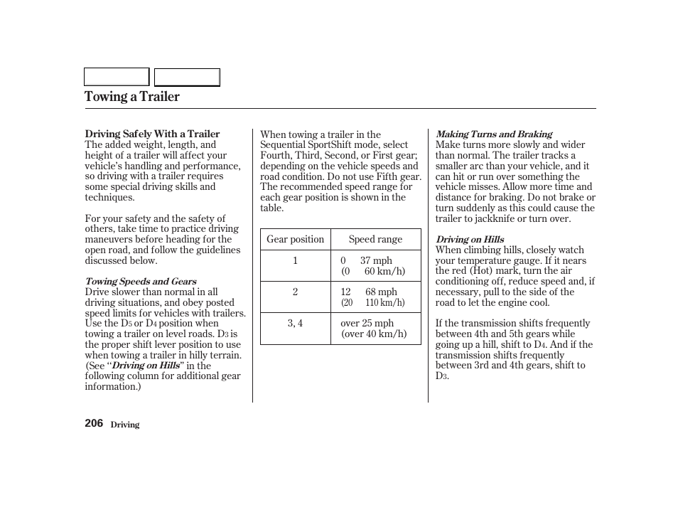 Towing a trailer | Acura 2002 TL - Owner's Manual User Manual | Page 209 / 339