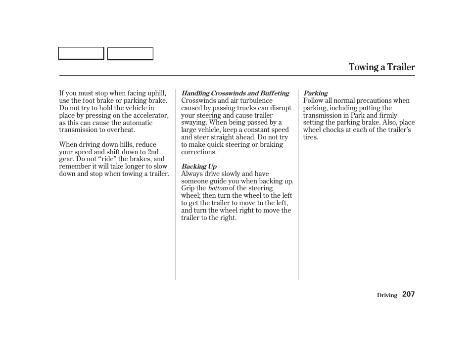 Towing a trailer | Acura 2002 TL - Owner's Manual User Manual | Page 210 / 339