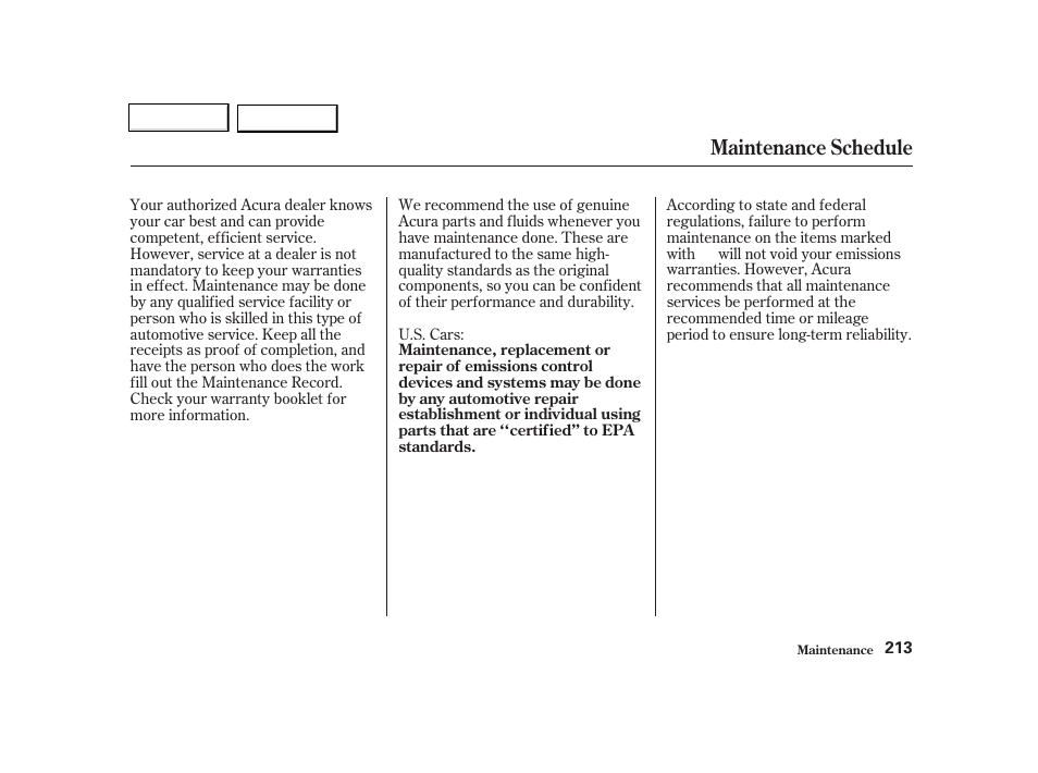 Maintenance schedule | Acura 2002 TL - Owner's Manual User Manual | Page 216 / 339