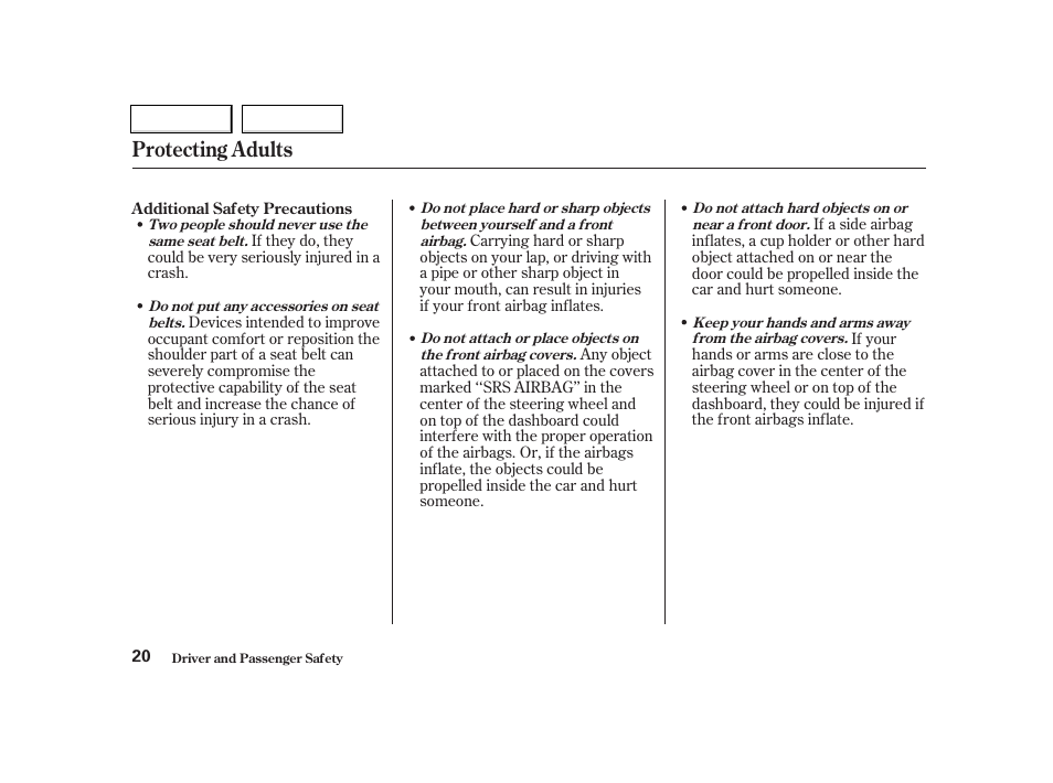 Protecting adults | Acura 2002 TL - Owner's Manual User Manual | Page 23 / 339