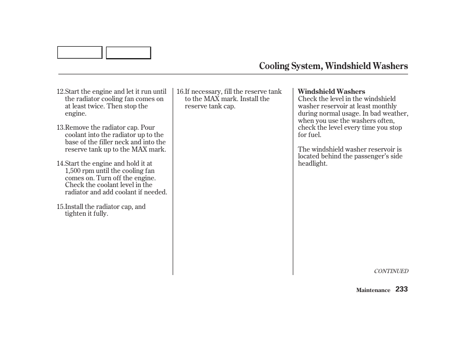 Cooling system, windshield washers | Acura 2002 TL - Owner's Manual User Manual | Page 236 / 339