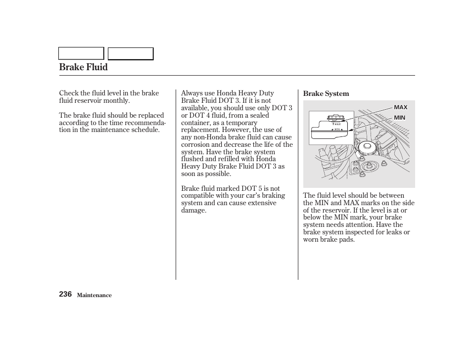 Brake fluid | Acura 2002 TL - Owner's Manual User Manual | Page 239 / 339