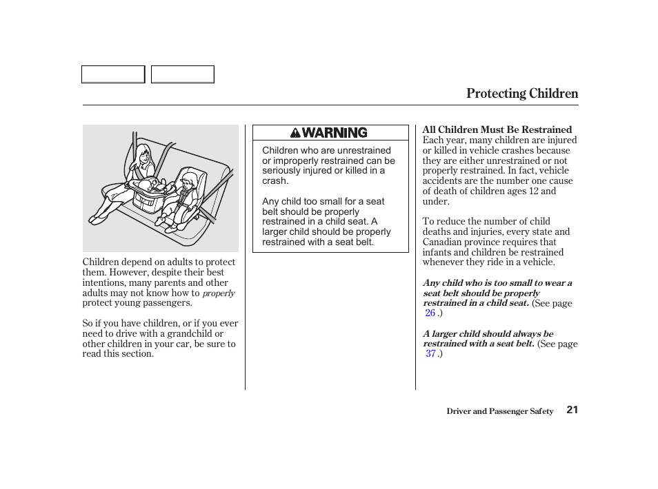 Protecting children | Acura 2002 TL - Owner's Manual User Manual | Page 24 / 339