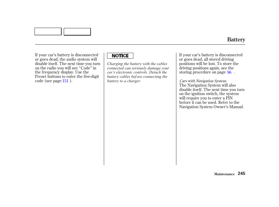 Battery | Acura 2002 TL - Owner's Manual User Manual | Page 248 / 339