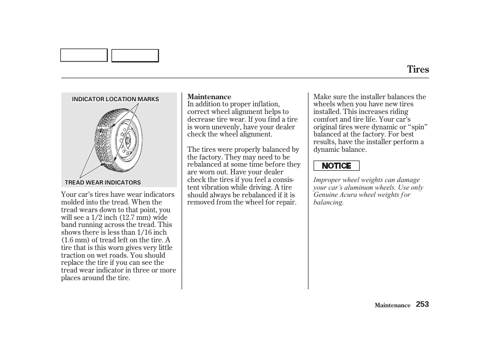 Tires | Acura 2002 TL - Owner's Manual User Manual | Page 256 / 339