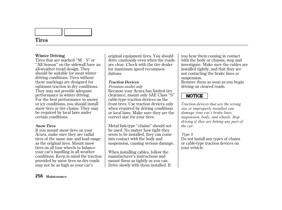 Tires | Acura 2002 TL - Owner's Manual User Manual | Page 259 / 339