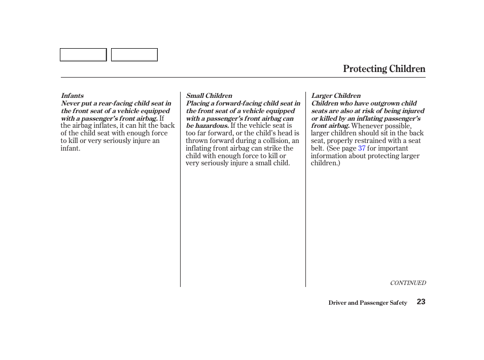 Protecting children | Acura 2002 TL - Owner's Manual User Manual | Page 26 / 339