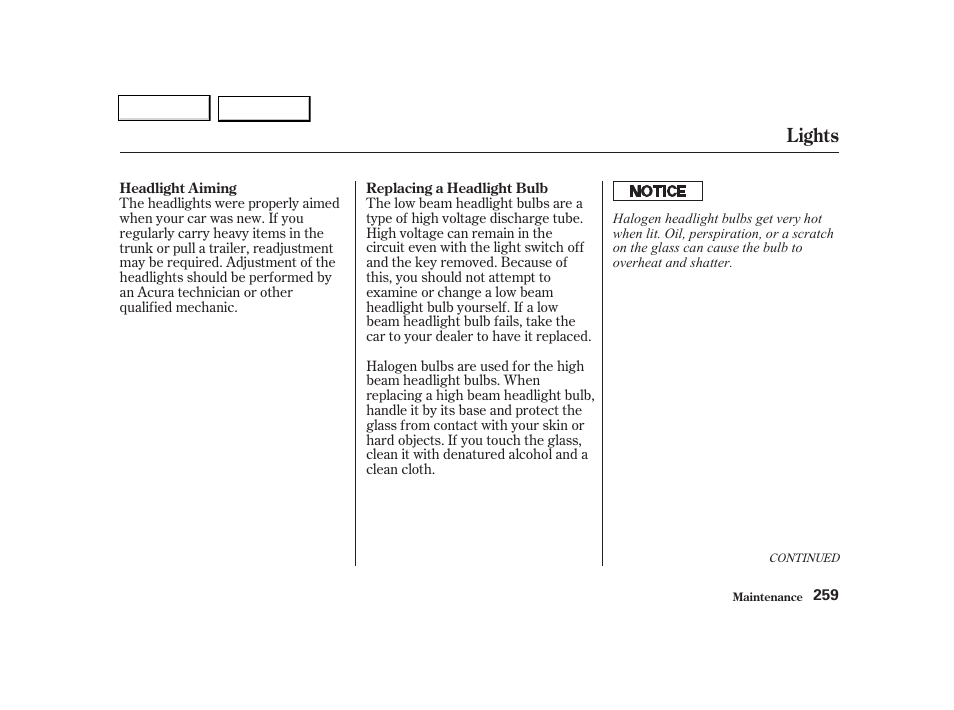 Lights | Acura 2002 TL - Owner's Manual User Manual | Page 262 / 339