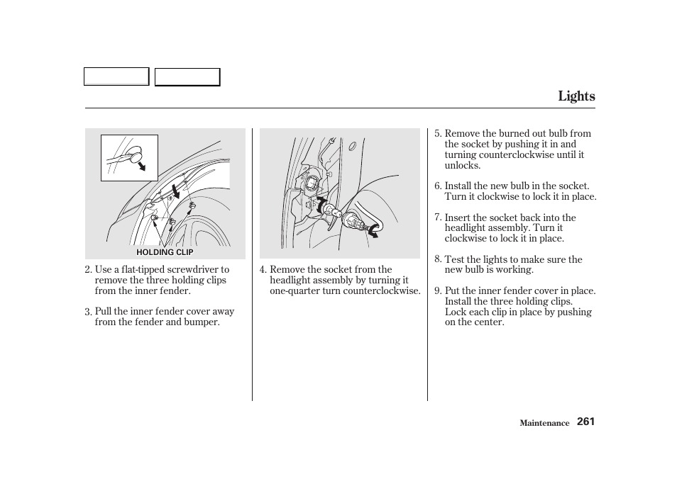 Lights | Acura 2002 TL - Owner's Manual User Manual | Page 264 / 339