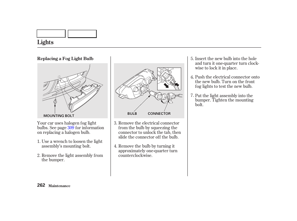 Lights | Acura 2002 TL - Owner's Manual User Manual | Page 265 / 339