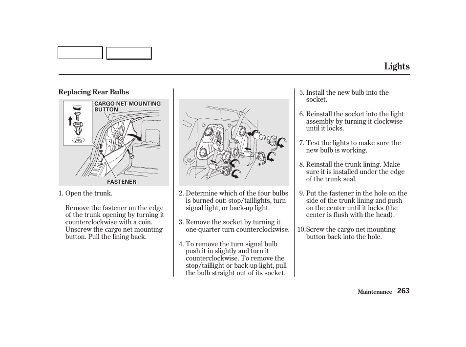 Lights | Acura 2002 TL - Owner's Manual User Manual | Page 266 / 339