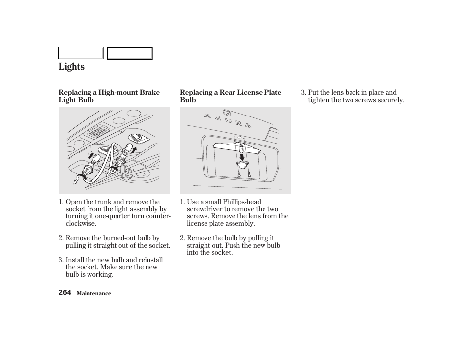 Lights | Acura 2002 TL - Owner's Manual User Manual | Page 267 / 339