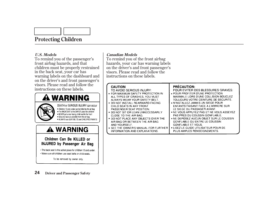 Protecting children | Acura 2002 TL - Owner's Manual User Manual | Page 27 / 339