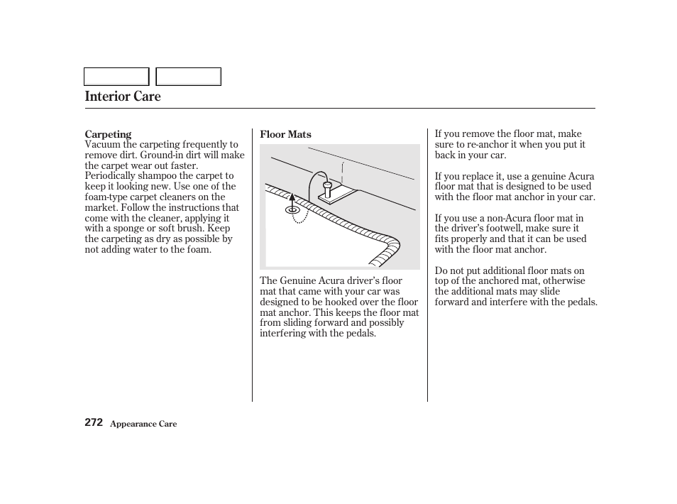 Interior care | Acura 2002 TL - Owner's Manual User Manual | Page 275 / 339