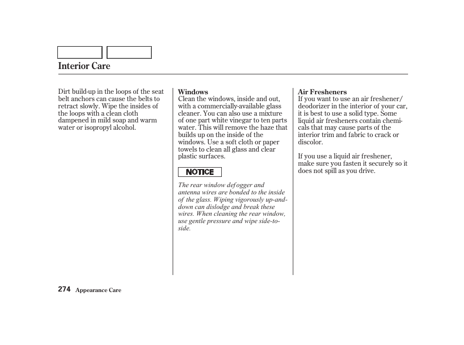 Interior care | Acura 2002 TL - Owner's Manual User Manual | Page 277 / 339