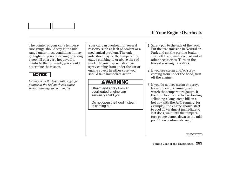 If your engine overheats | Acura 2002 TL - Owner's Manual User Manual | Page 292 / 339