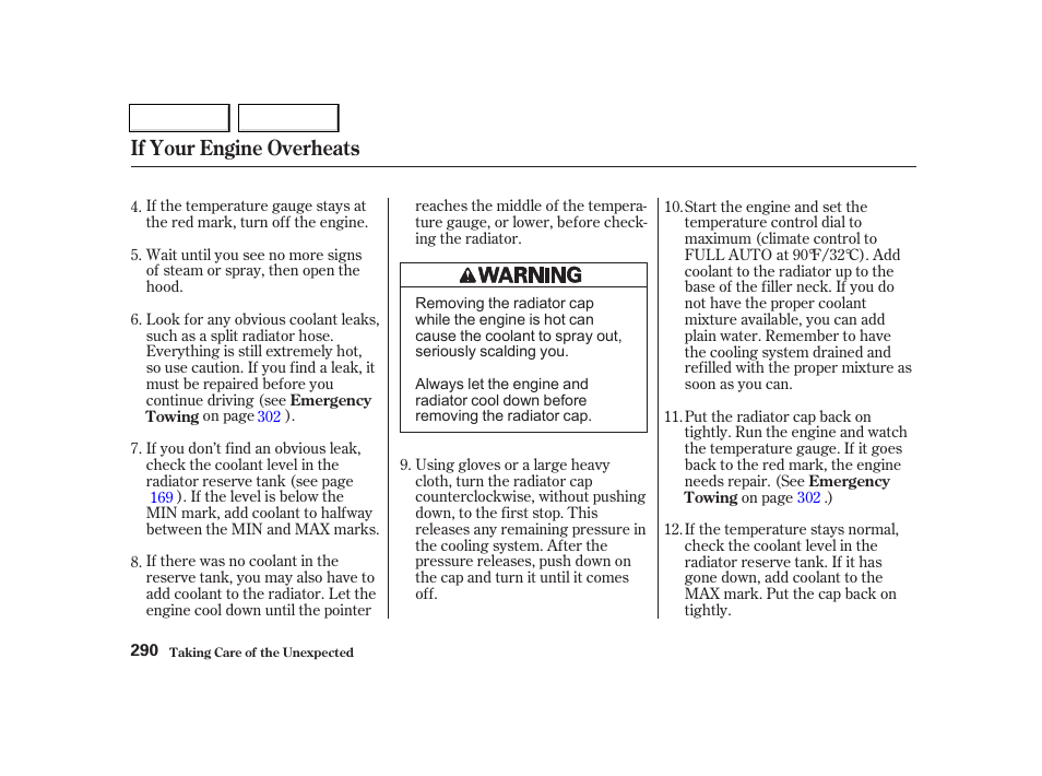 If your engine overheats | Acura 2002 TL - Owner's Manual User Manual | Page 293 / 339