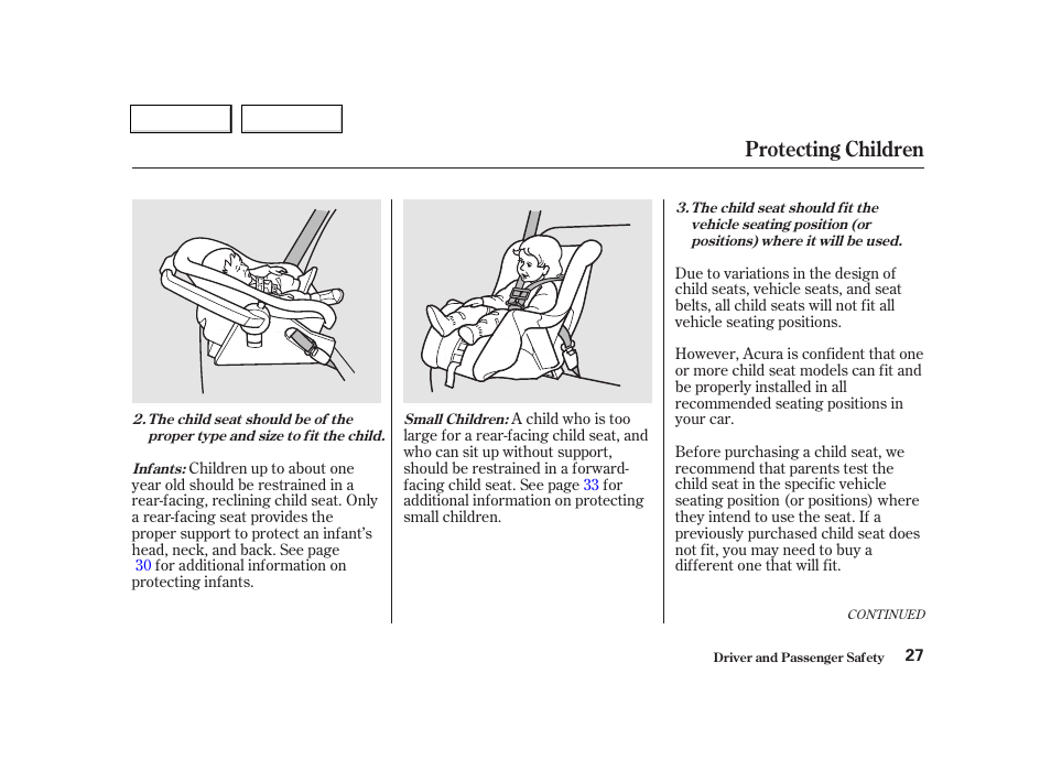 Protecting children | Acura 2002 TL - Owner's Manual User Manual | Page 30 / 339