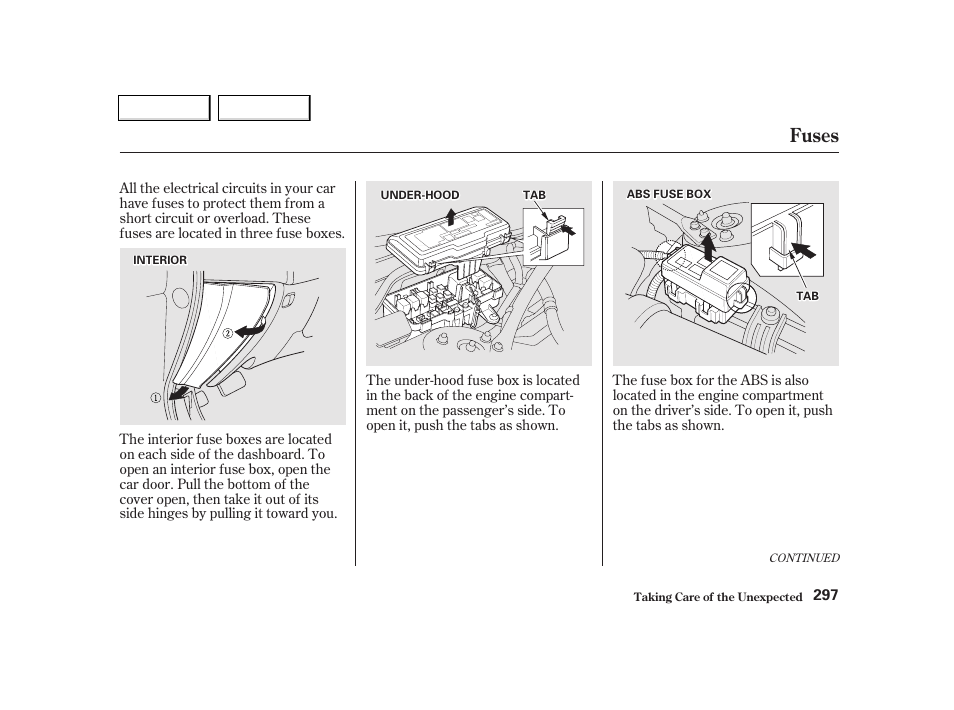 Fuses | Acura 2002 TL - Owner's Manual User Manual | Page 300 / 339