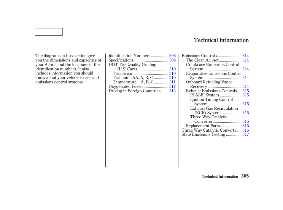 Technical information | Acura 2002 TL - Owner's Manual User Manual | Page 308 / 339