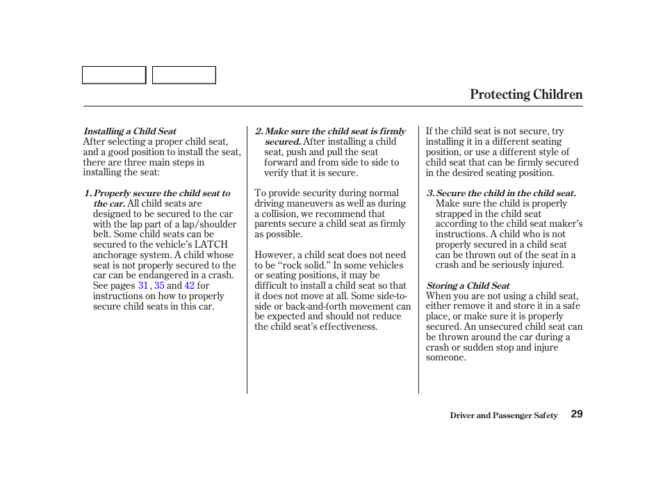 Protecting children | Acura 2002 TL - Owner's Manual User Manual | Page 32 / 339