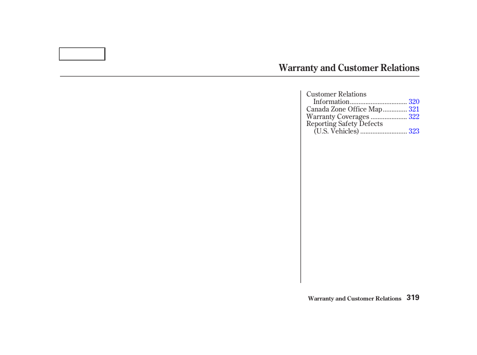 Warranty and customer relations | Acura 2002 TL - Owner's Manual User Manual | Page 322 / 339