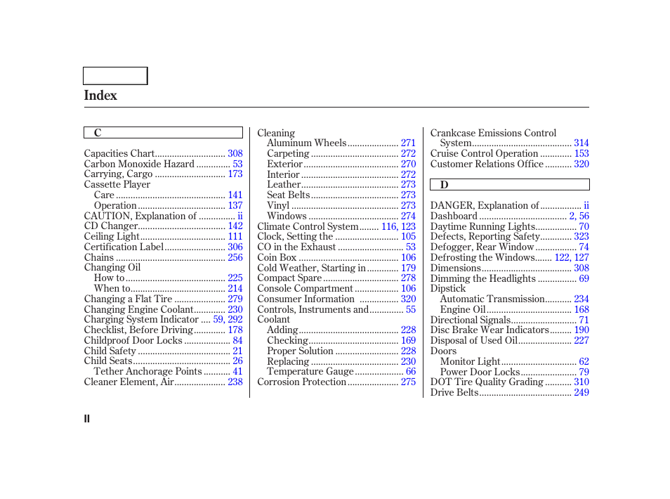 Index | Acura 2002 TL - Owner's Manual User Manual | Page 331 / 339