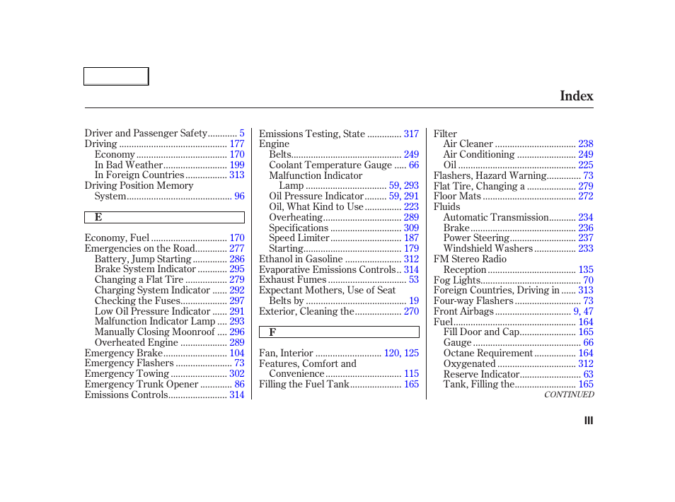 Index | Acura 2002 TL - Owner's Manual User Manual | Page 332 / 339