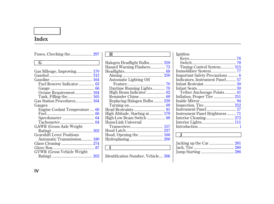 Index | Acura 2002 TL - Owner's Manual User Manual | Page 333 / 339