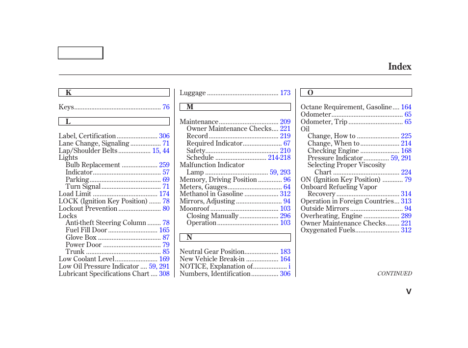 Index | Acura 2002 TL - Owner's Manual User Manual | Page 334 / 339