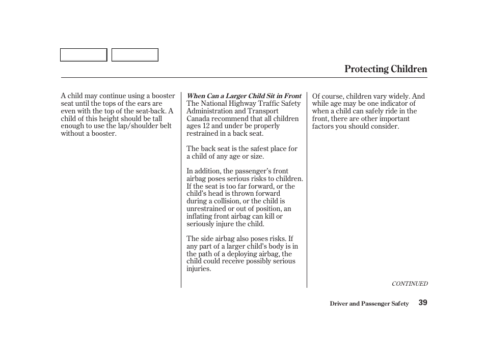 Protecting children | Acura 2002 TL - Owner's Manual User Manual | Page 42 / 339