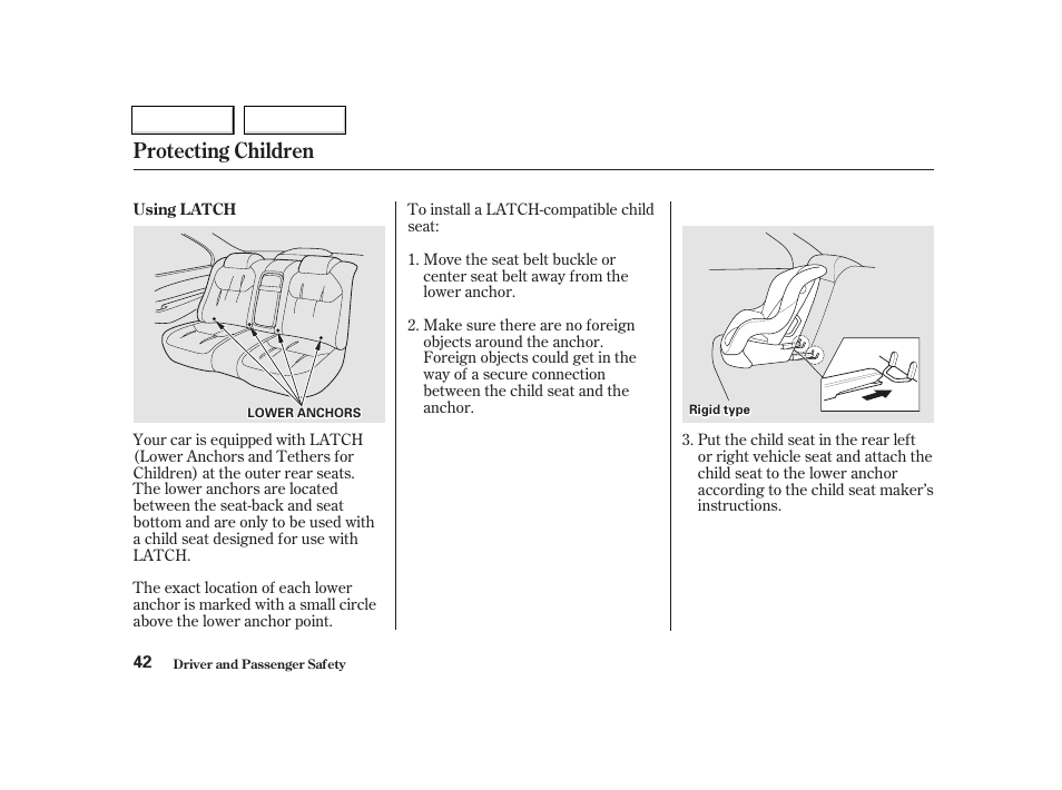 Protecting children | Acura 2002 TL - Owner's Manual User Manual | Page 45 / 339