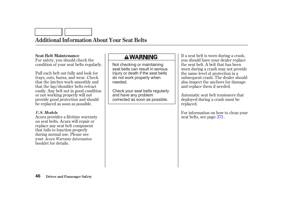 Additional information about your seat belts | Acura 2002 TL - Owner's Manual User Manual | Page 49 / 339