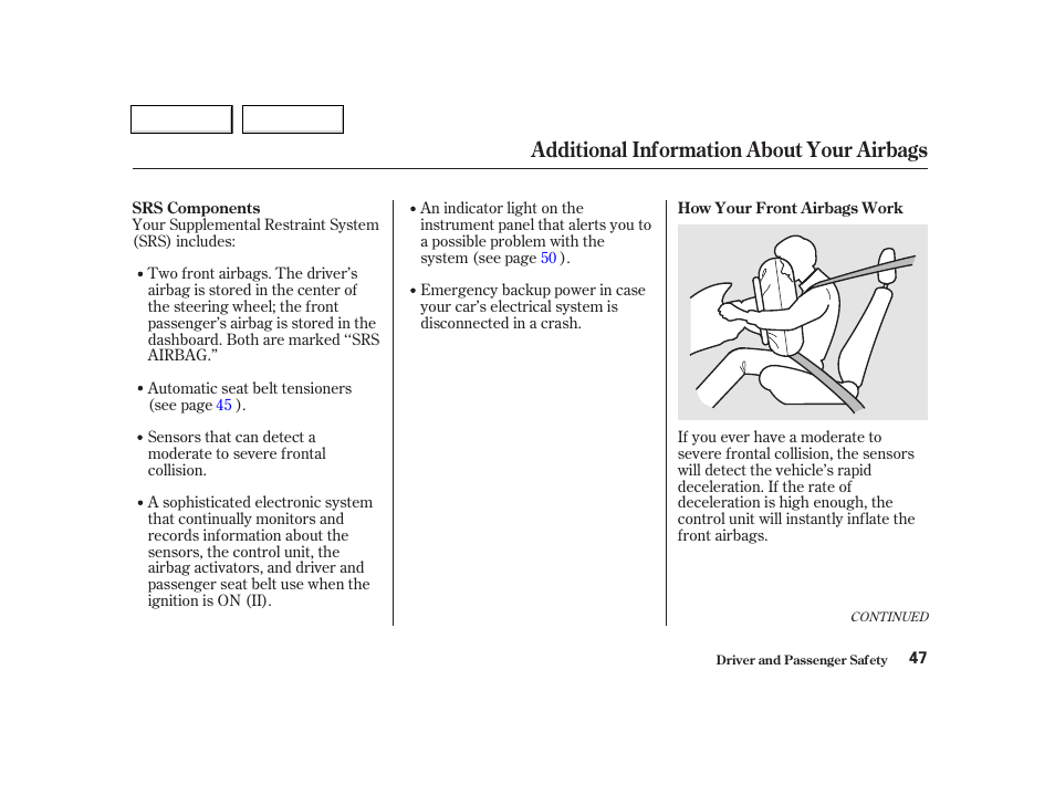 Additional information about your airbags | Acura 2002 TL - Owner's Manual User Manual | Page 50 / 339