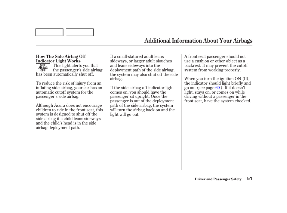 Additional information about your airbags | Acura 2002 TL - Owner's Manual User Manual | Page 54 / 339