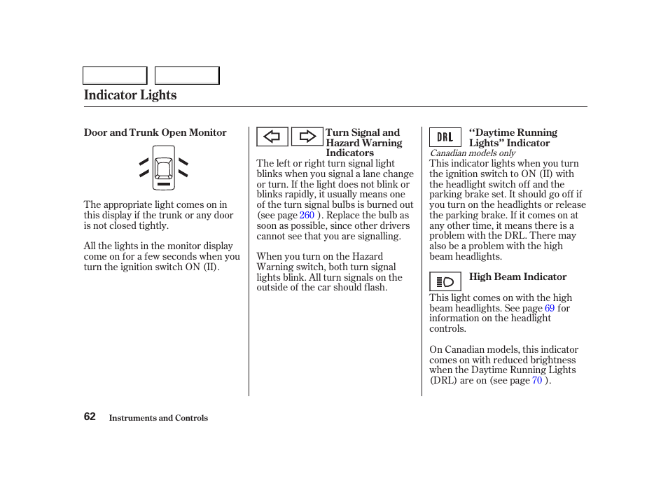 Indicator lights | Acura 2002 TL - Owner's Manual User Manual | Page 65 / 339