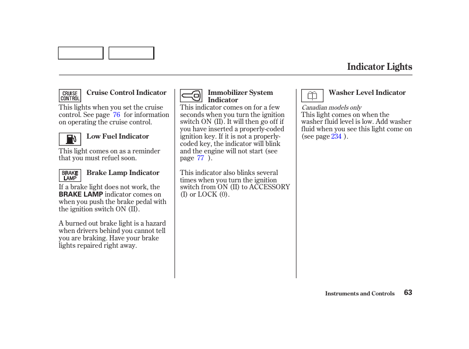 Indicator lights | Acura 2002 TL - Owner's Manual User Manual | Page 66 / 339