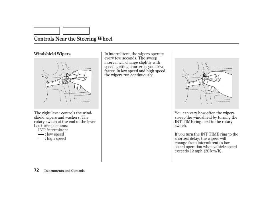 Controls near the steering wheel | Acura 2002 TL - Owner's Manual User Manual | Page 75 / 339