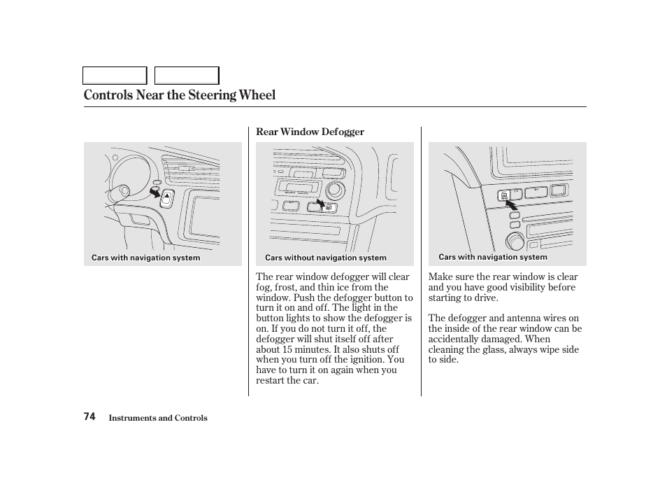Controls near the steering wheel | Acura 2002 TL - Owner's Manual User Manual | Page 77 / 339